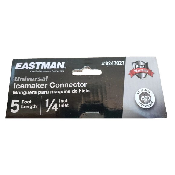 Eastman Ice Maker Connector 5 Ft Length 1/4" Inlet #0247027 Stainless Steel NEW - Picture 2 of 6